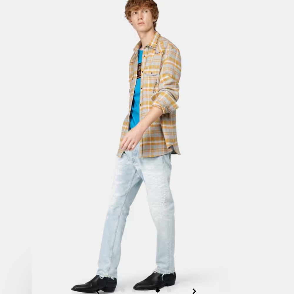 GOLDEN GOOSE Men's Regular-fit Happy jeans distressed button fly Size 33